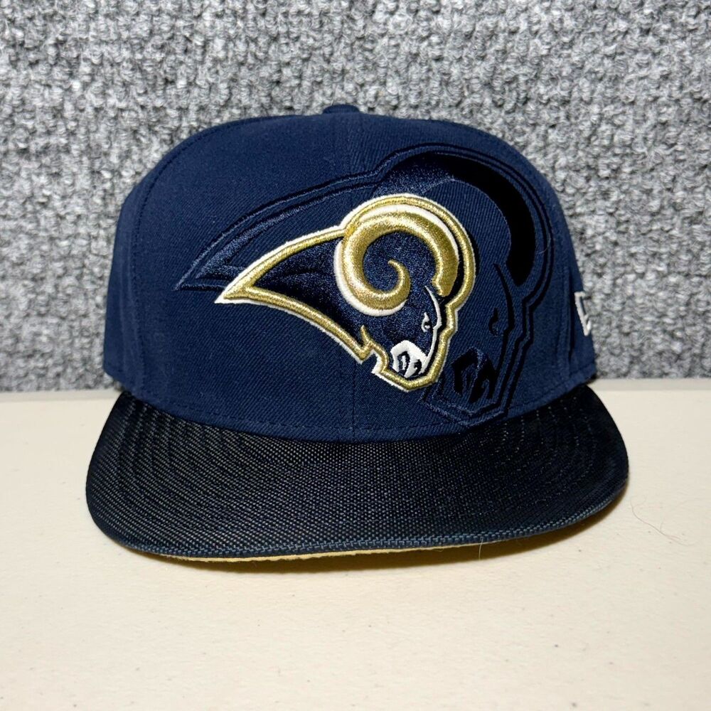 New Era Los Angeles Rams 59Fifty Hat‎ Navy Ram Horn Logo Fitted Cap Size 7 1/8